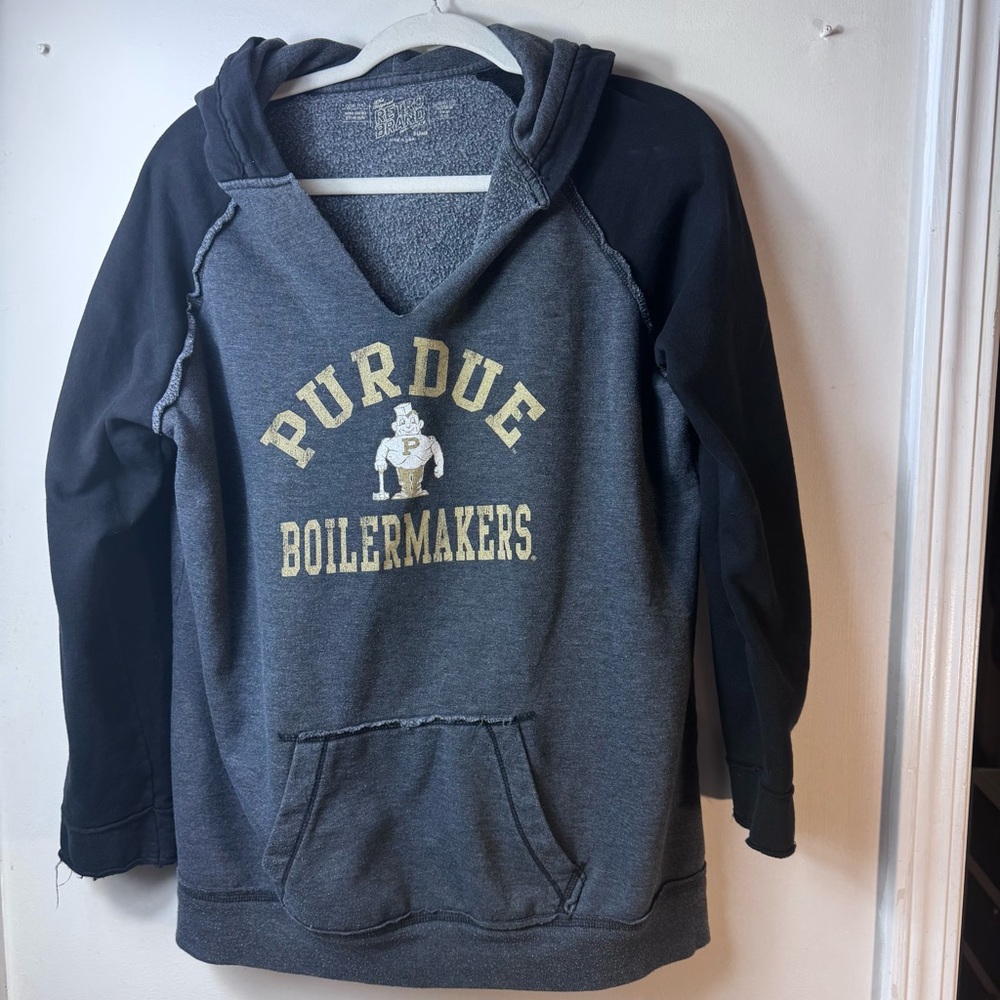 Purdue Boilermakers Hoodie X-Large Gray/Black Front Pocket Frayed Edge Hemming